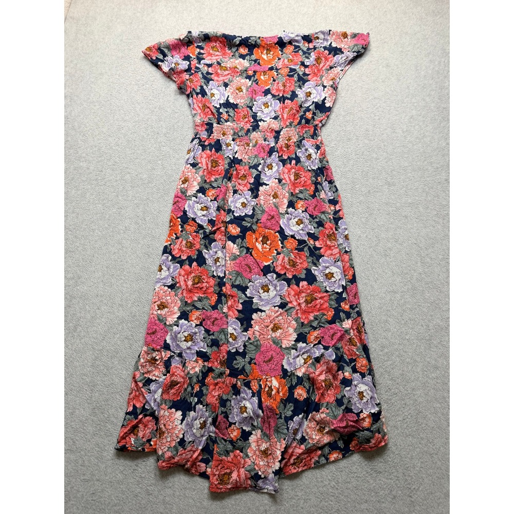 Knox Rose Floral High Low Midi Dress Navy Pink Orange Smocked Waist Small - Picture 8 of 9